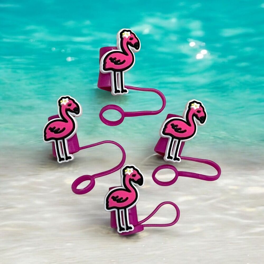 Set of 4 Flamingo Silicone Tumbler Straw Covers